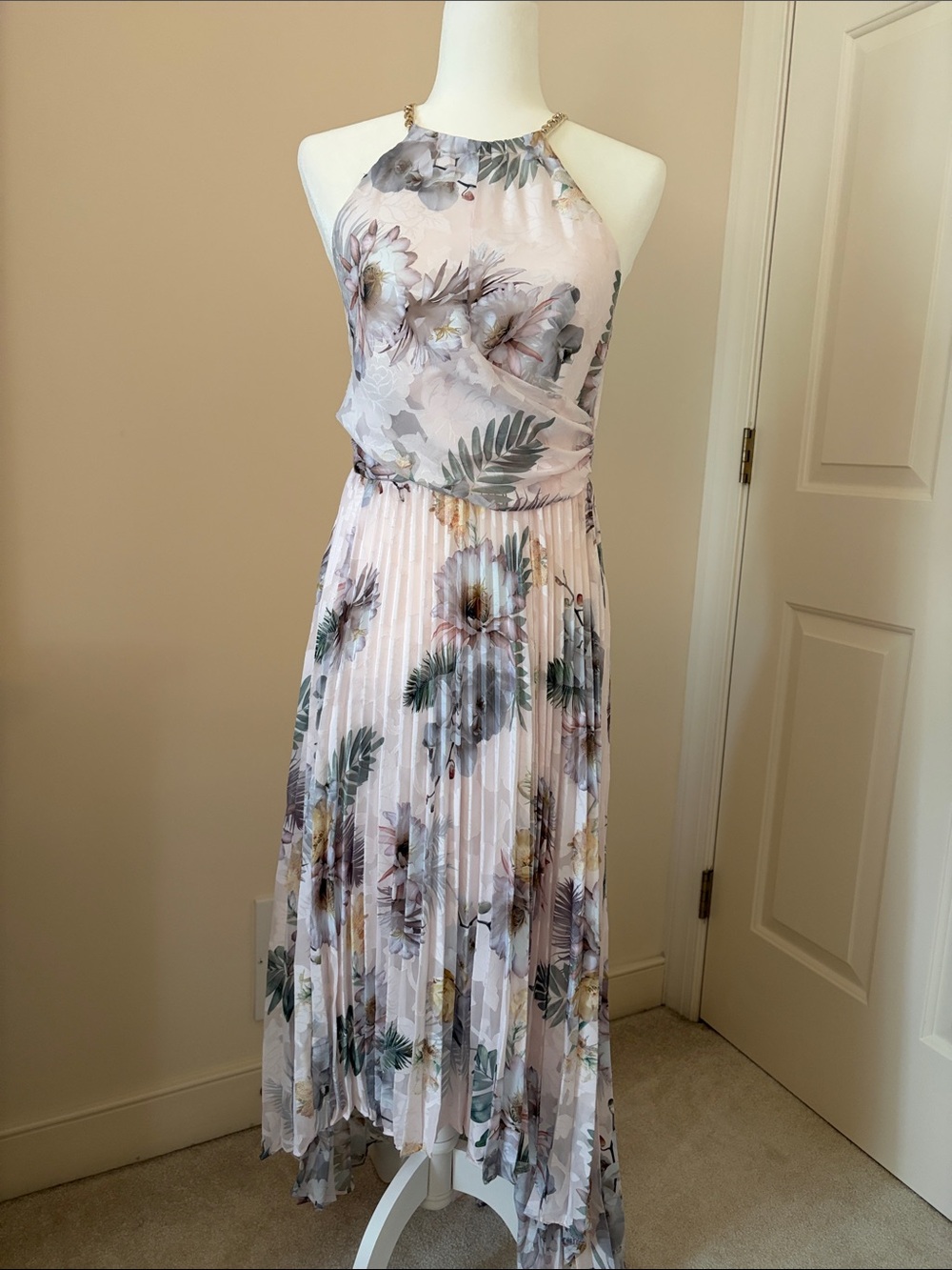 Ted Baker Pink Floral Halter Pleated Dress